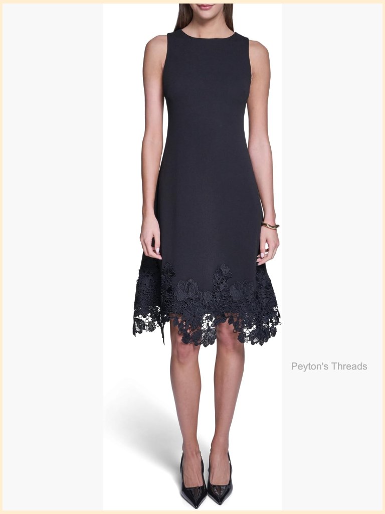 Sleeveless Round Neck Fit And Flare Dress With Lace Hem